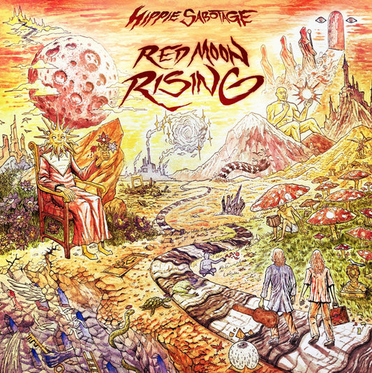 Red moon rising illustrated poster Hippie Sabotage